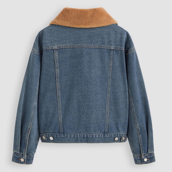 CIDER Plus Size teddy collar patchy denim jacket - Picture 5 of 6